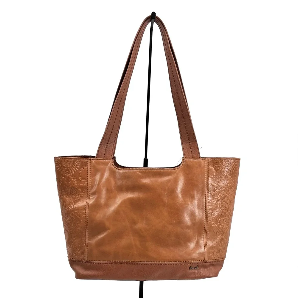 NWT The Sak‎ De Young Leather Tote Bag - Tobacco Floral Embossed 100% Cow Hide